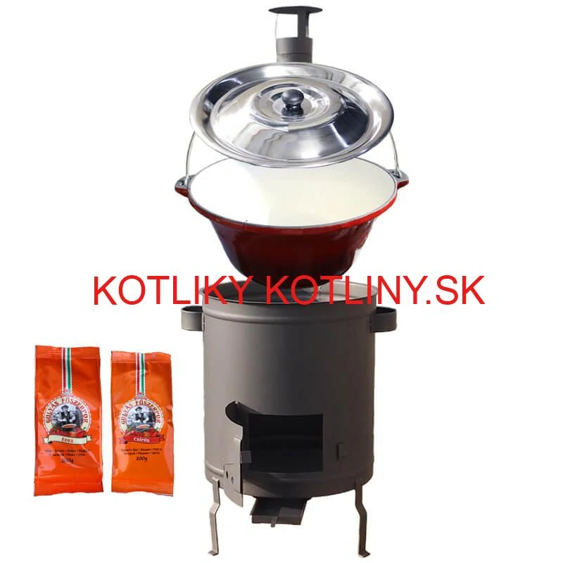 Liatinový kotlík so smaltovanou úpravou 22 L + žiaruvzdorná kotlina 42 cm (1,5 mm) STRONG + paprikové korenie na guláš - MIX 100 g