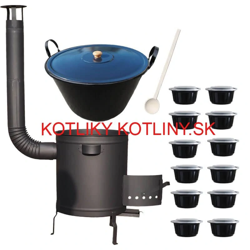 Smaltovaný kotol 60 L + hrubostenná kotlina 53 cm (2 mm) STRONG PLUS 600 + misky 12 ks