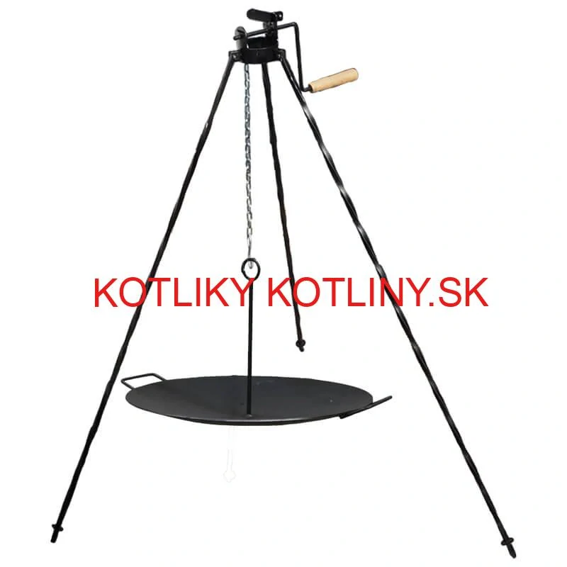 Grilovacia súprava CLASSIC STEEL PRO: Trojnožka 1,2 m s kladkou + Železná panvica 49 cm