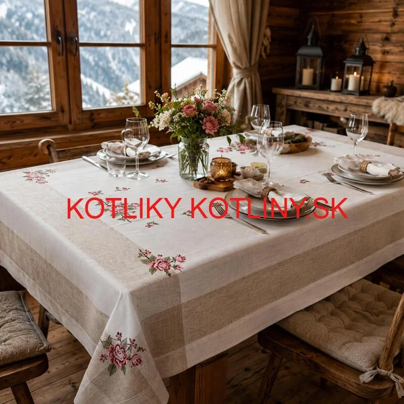 Hrubší textilný obrus Ruže Provence 130 × 180 cm