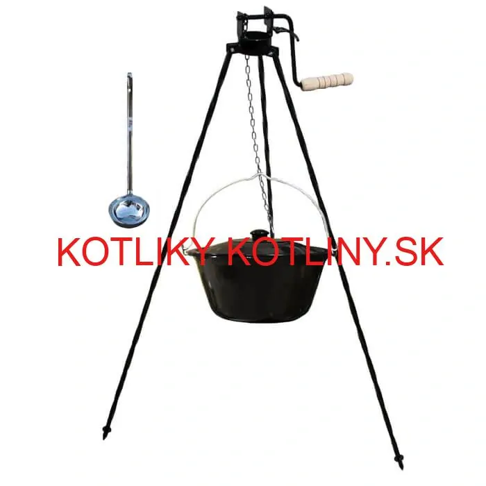 Smaltovaný kotlík 25 L + pokrievka + stojan s kladkou VAR
