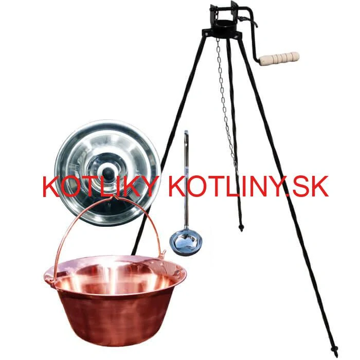 Medený kotlík 10 L (1,2 mm) + pokrievka + stojan s kladkou VAR