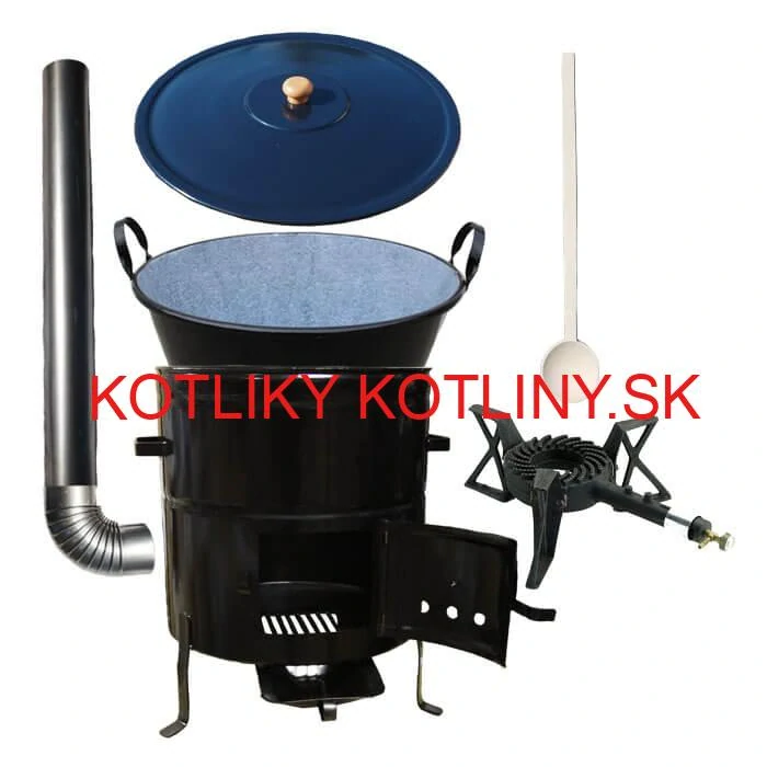 Zabíjačkový smaltovaný kotol 60 L + kovová kotlina 53 cm + horák 7 kW + dymovod