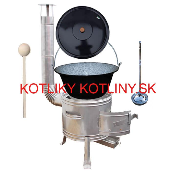 Smaltovaný kotlík 10 L (1,2 mm) + nerezová kotlina 31 cm + vareška a naberačka TOPLUX