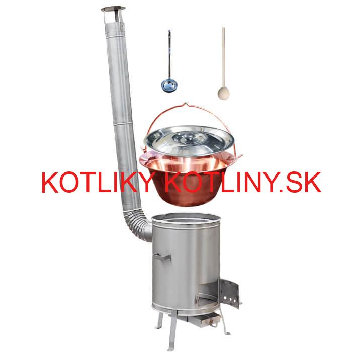 Medený kotlík 10 L (1,2 mm) + nerezová kotlina 36 cm + vareška a naberačka LUX
