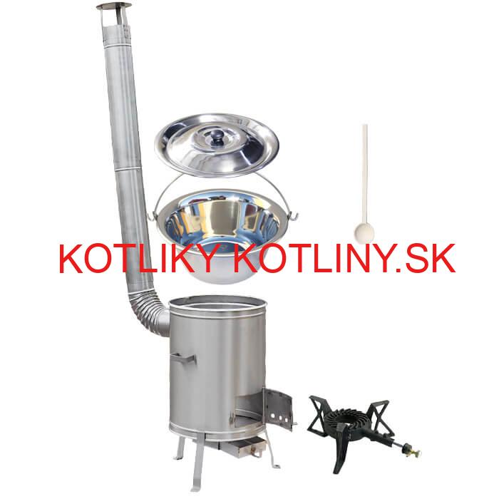 Antikorový kotlík 10 L (1,2 mm) + nerezová kotlina 36 cm + liatinový horák 7 kW, vareška LUX