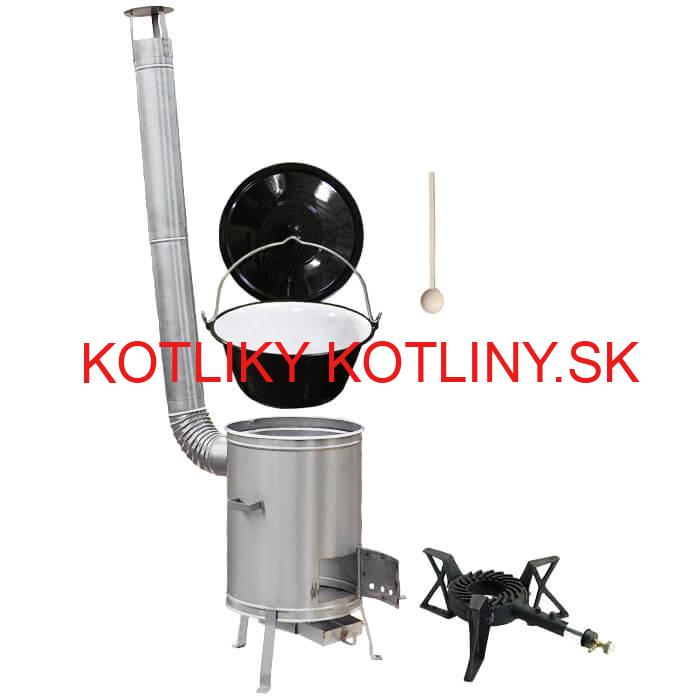 Smaltovaný kotlík 13 L (1,2 mm) + nerezová kotlina 36 cm + liatinový horák 7 kW, vareška LUX