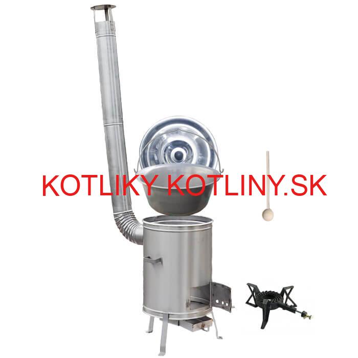 Nerezový kotlík 15 L (1,5 mm) + nerezová kotlina 36 cm + liatinový horák 7 kW, vareška LUX