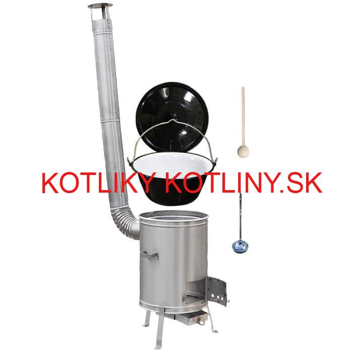 Smaltovaný kotlík 20 L (1,2 mm) + nerezová kotlina 42 cm + vareška a naberačka LUX