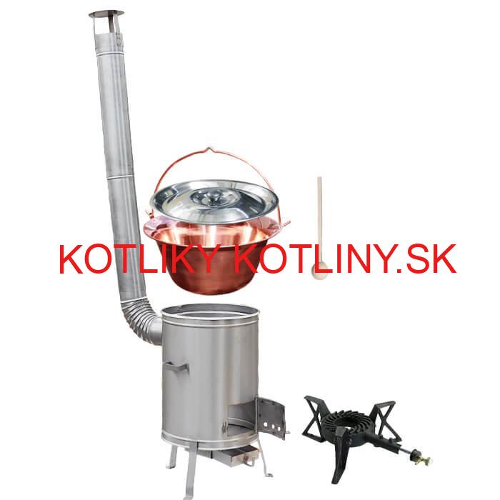 Medený kotlík 30 L (1,2 mm) + nerezová kotlina 42 cm + liatinový horák 7 kW, vareška LUX