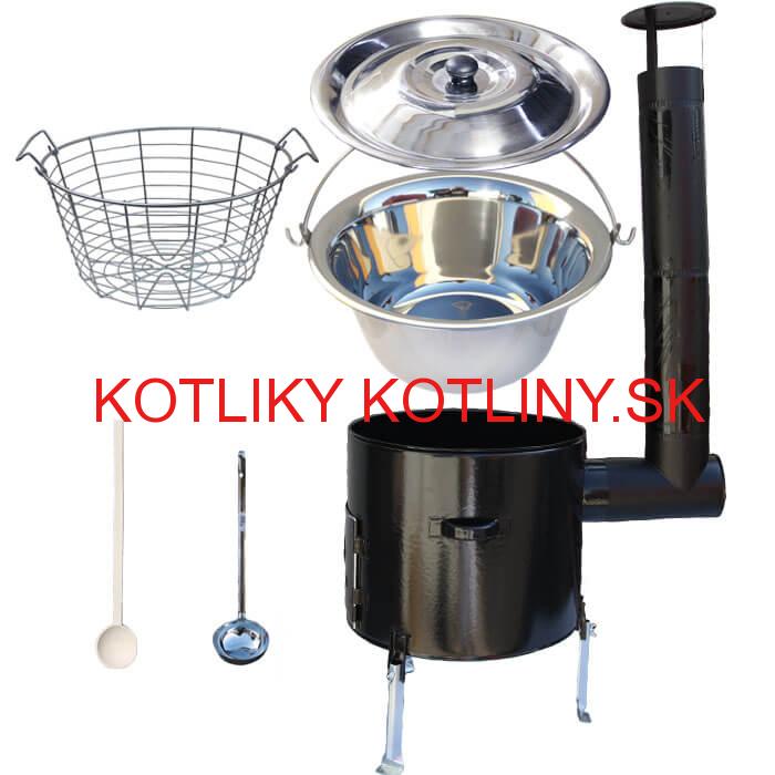 Nerezový kotlík 30 L (1,2 mm) + drôtený kôš + smaltovaná kotlina 45 Easy party (SMALT)