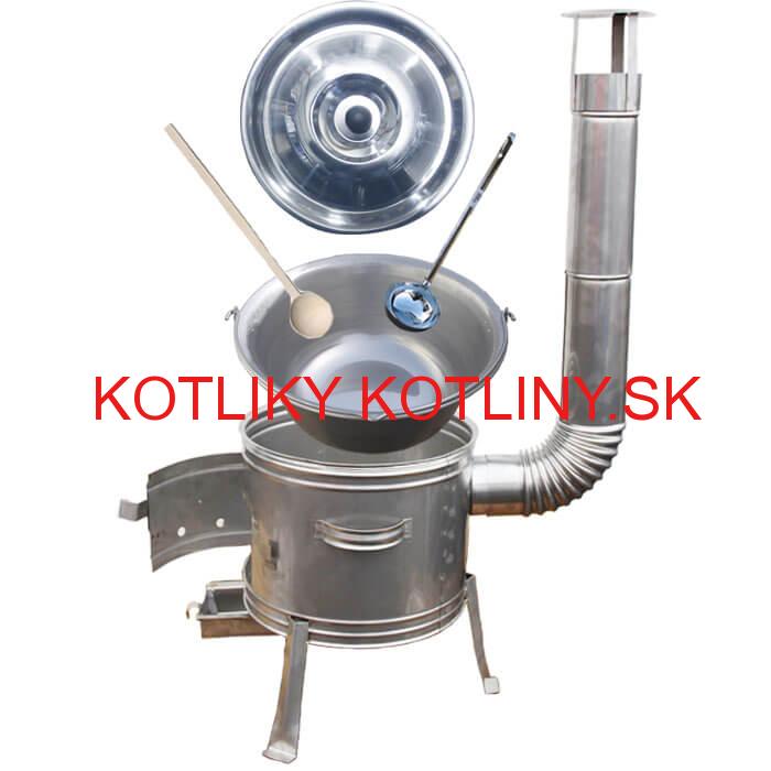 Železný kotlík 30 L (0,75 mm) + nerezová kotlina 45 cm + vareška a naberačka TOPLUX