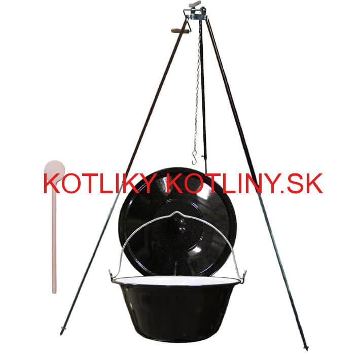 Smaltovaný kotlík 25 L (1,2 mm) + teleskopická trojnožka s poistnou kladkou + pokrievka