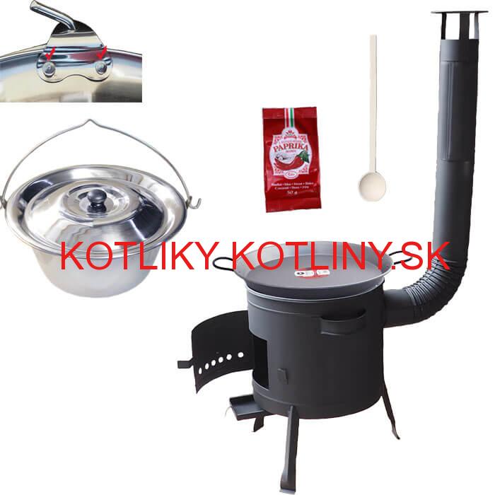 Zosilnený nerezový kotlík 15 L (0,8 mm) + Paella oceľová panvica + nízka žiaruvzdorná kotlina 36 cm PLUS 600