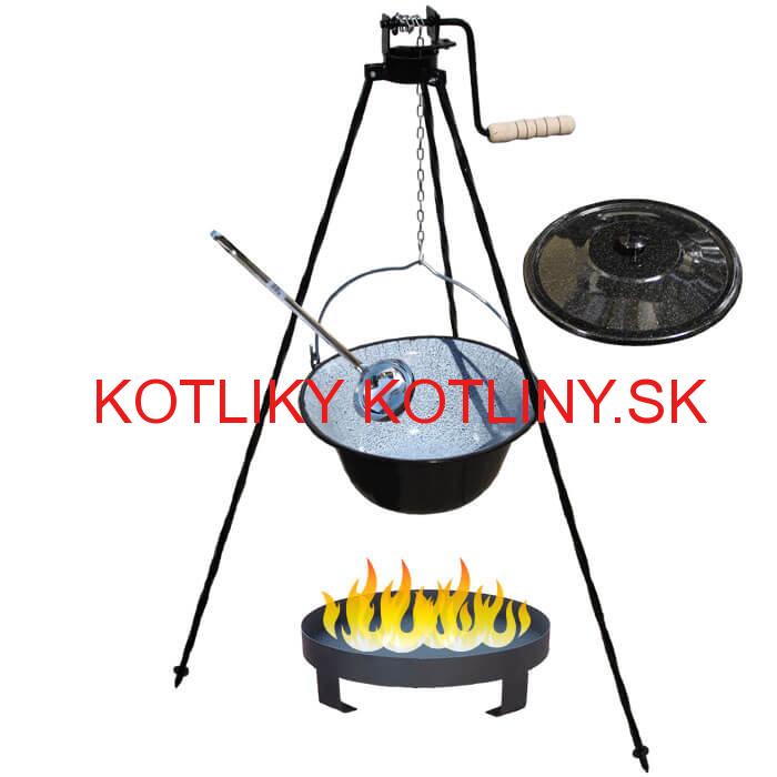 Smaltovaný kotlík 20 L (1,2 mm) + Ohnisko + stojan s kladkou VAR