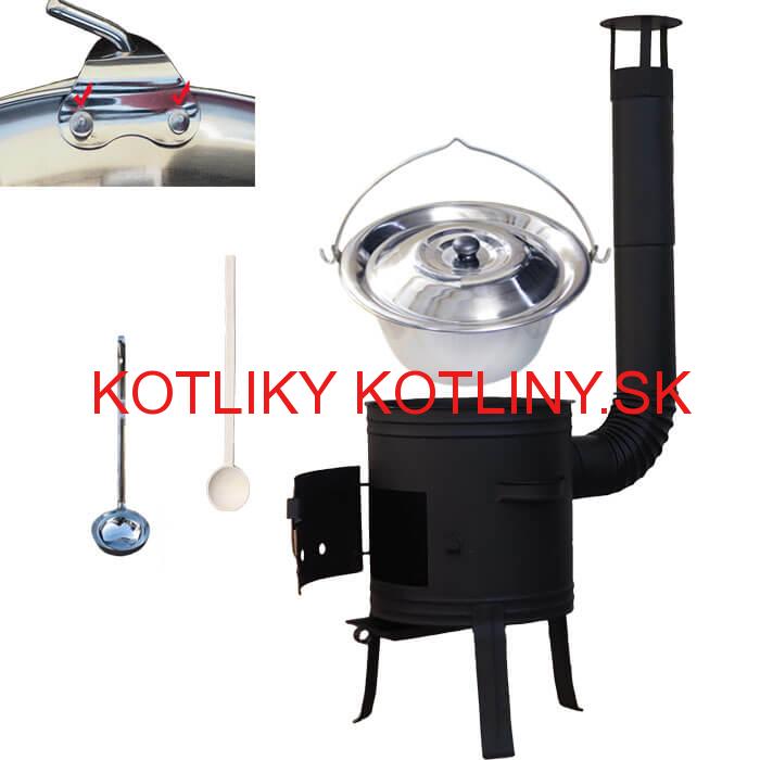 Antikorový kotlík 10 L (0,8 mm) s nitmi + nízka žiaruvzdorná kotlina 33 cm PLUS 700 + vareška a naberačka