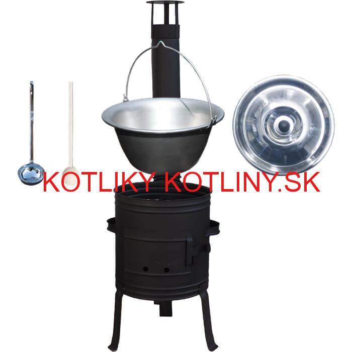 Nerezový kotlík 10 L (1,5 mm) + nízka žiaruvzdorná kotlina 33 cm PLUS 700 + vareška a naberačka