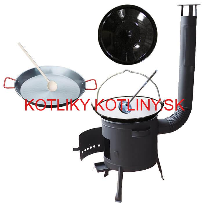 Smaltovaný kotlík 16 L + Paella oceľová panvica 42 cm + žiaruvzdorná nízka kotlina 39 PLUS 600