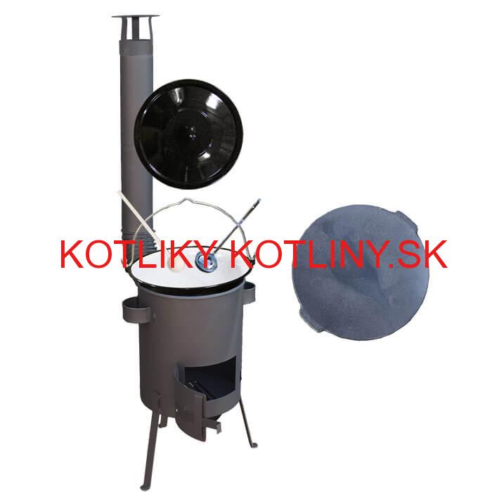 Smaltovaný kotlík 20 L + Liatinová panvica 45 cm + žiaruvzdorná kotlina 42 PLUS 600 s roštom na popol 4 mm