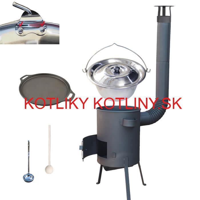 Antikorový kotlík 20 L (0,8 mm) + Liatinová panvica 43 cm + žiaruvzdorná kotlina 42 PLUS 600 4 MM