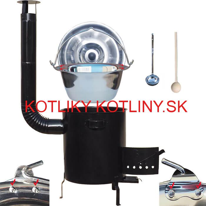 Nerezový kotlík 30 L (0,8 mm) zosilnený s nitmi + hrubostenná (1,5 mm) kovová kotlina 45 STRONG