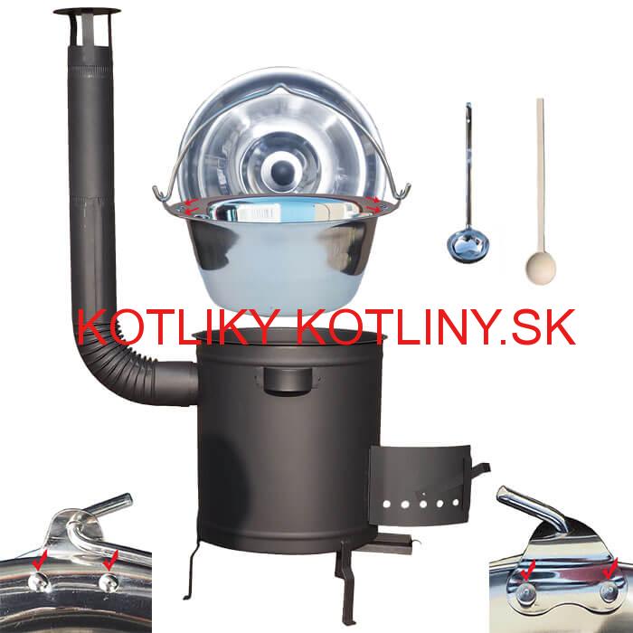 Nerezový kotlík 15 L (0,8 mm) zosilnený s nitmi + hrubostenná (1,5 mm) žiaruvzdorná kotlina 36 PLUS 600