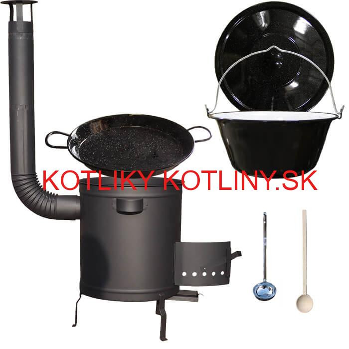 Smaltovaný kotlík 13 L (1,2 mm) + Paella panvica 38 cm + hrubostenná (1,5 mm) žiaruvzdorná kotlina (1,5 mm) 36 PLUS 600