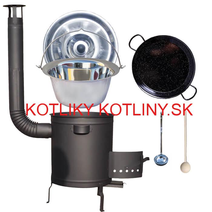 Nerezový kotlík 14 L (0,8 mm) + Paella panvica 38 cm + hrubostenná (1,5 mm) žiaruvzdorná kotlina (1,5 mm) 36 PLUS 600