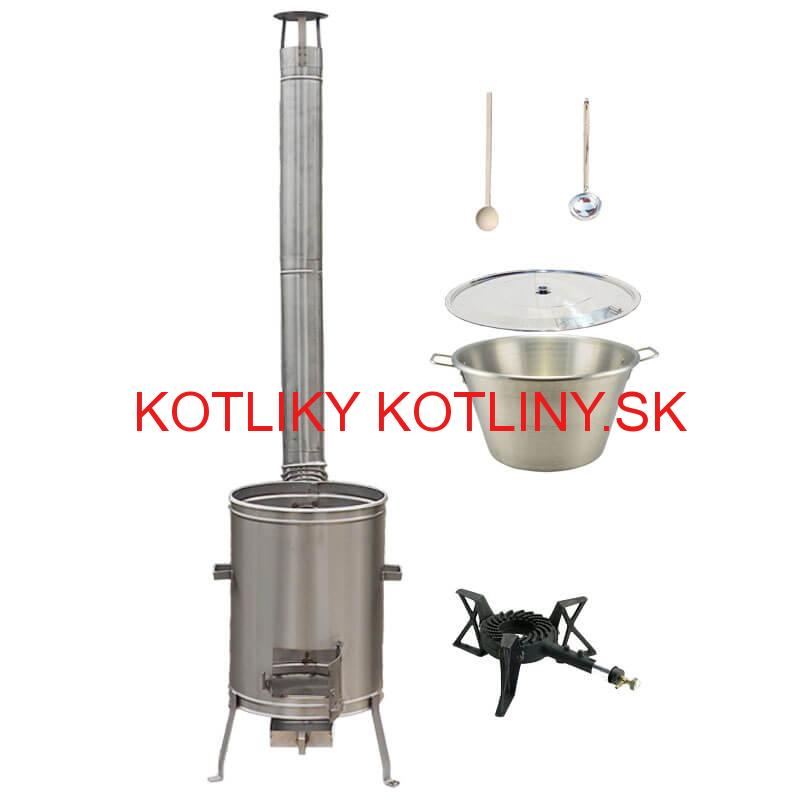 Nerezový kotol 70 L + nerezová kotlina 56 cm LUX + liatinový horák 7 kW BIG PARTY