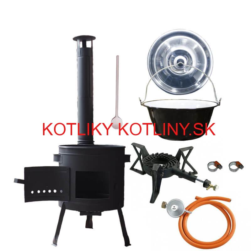 Smaltovaný kotlík (1,2 mm) 25 L + liatinový horák 5,5 kW + nízka kotlina 42 PLUS 600 + nerezová pokrievka INOX