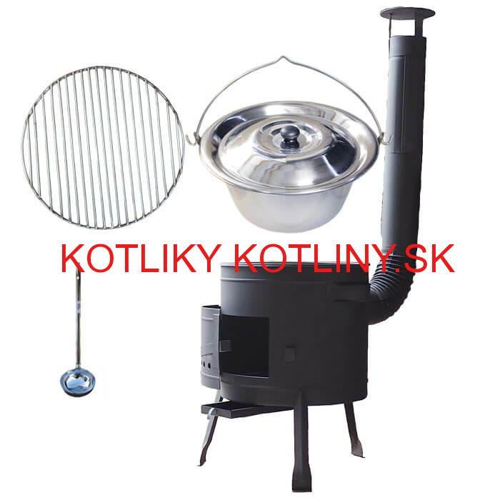 Nerezový kotlík 20 L (1,2 mm) INOX + Nerezový rošt 45 cm + nízka žiaruvzdorná kotlina 42 cm PLUS 600