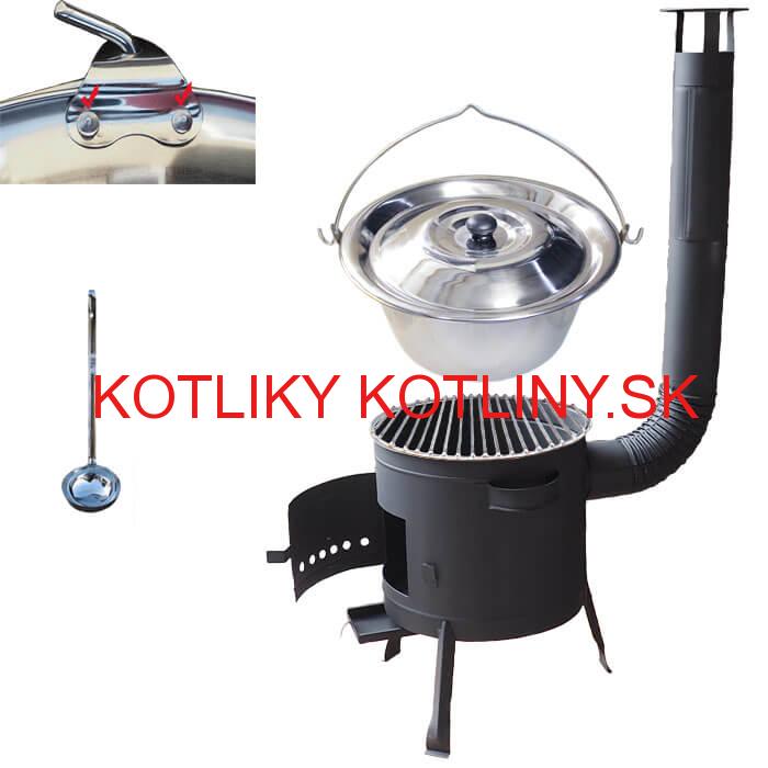 Nerezový kotlík 20 L (0,8 mm) s nitmi INOX + Nerezový rošt 45 cm + nízka žiaruvzdorná kotlina 42 cm PLUS 600