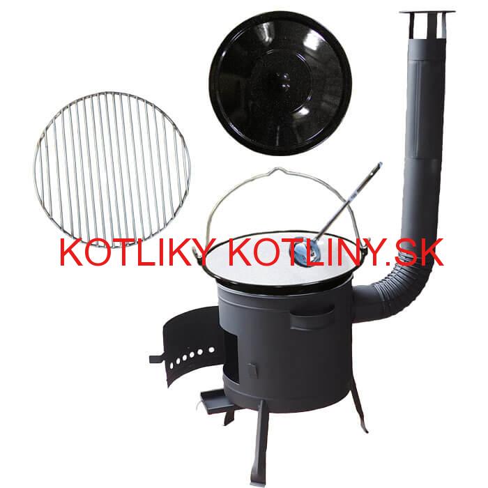 Smaltovaný kotlík 20 L + Nerezový rošt 45 cm + nízka žiaruvzdorná kotlina 42 cm PLUS 600
