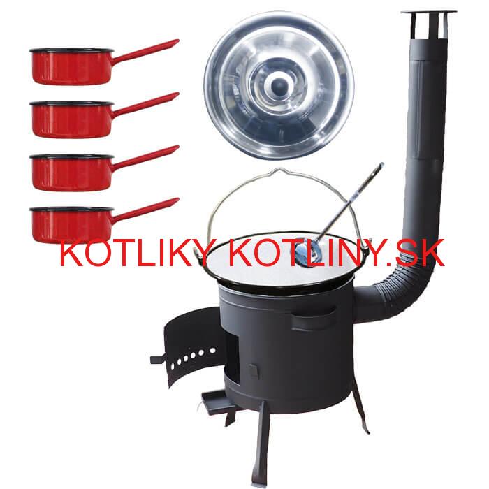 Smaltovaný kotlík 30 L + smaltované rajnice 4 ks + nízka žiaruvzdorná kotlina 45 cm PLUS 600