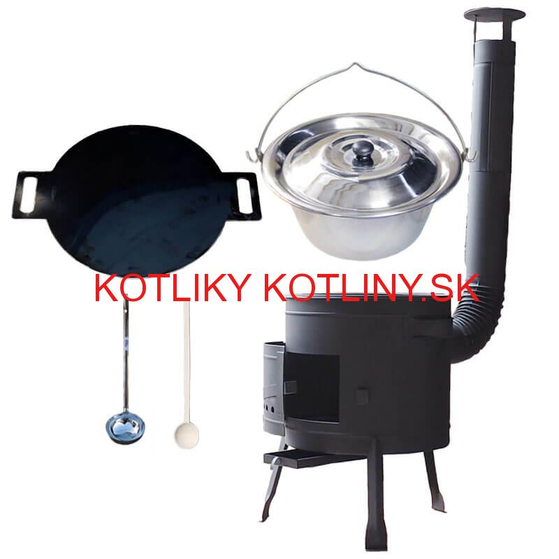 Nerezový kotlík 15 L (1,2 mm) + železná panvica 38 cm UNI + kotlina 36 cm PLUS 600