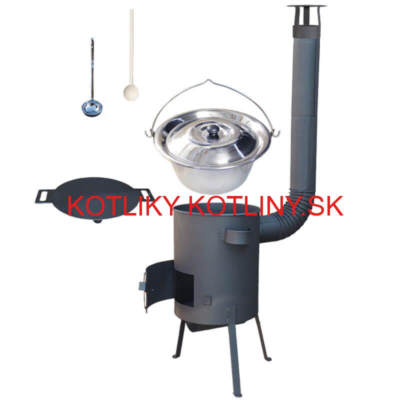 Nerezový kotlík 15 L (1,2 mm) + železná panvica 38 cm UNI + kotlina 36 cm PLUS 600 4 MM
