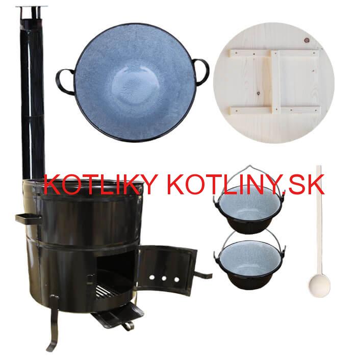 Zabíjačkový smaltovaný kotol 100 L + kovová kotlina 60 cm + 2 servírovacie kotlíky