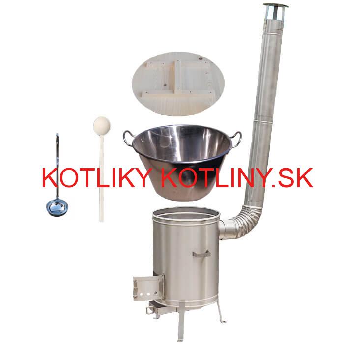 Zabíjačkový nerezový kotol 100 L + nerezová kotlina 60 cm + vareška a naberačka