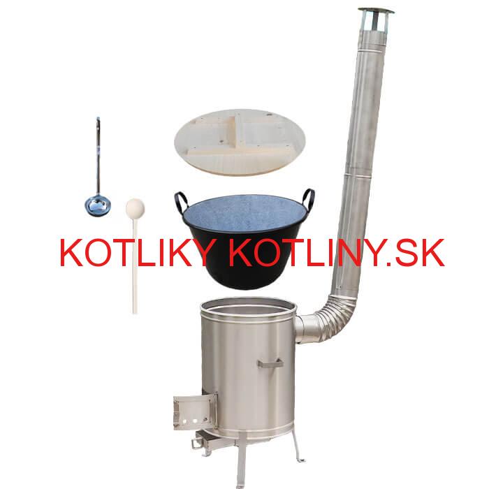 Zabíjačkový smaltovaný kotol 100 L + nerezová kotlina 60 cm + vareška a naberačka