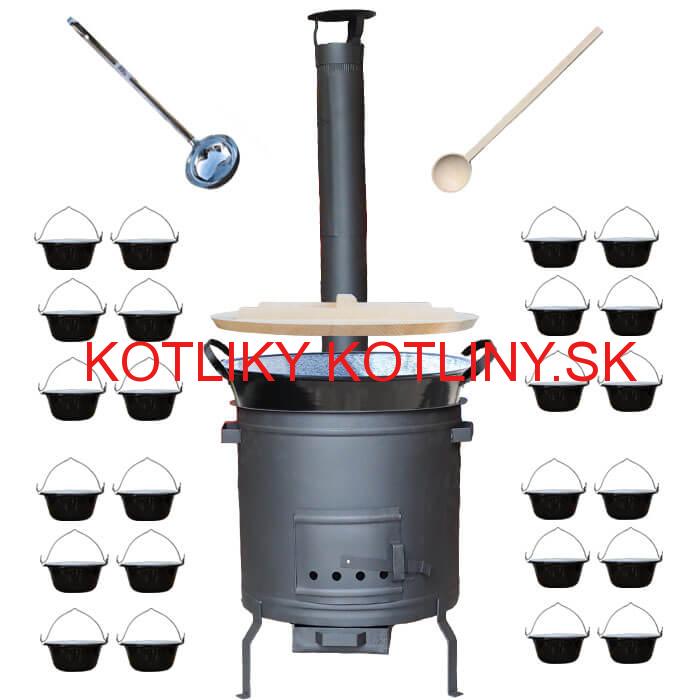 Smaltovaný kotol 100 L + servírovacie kotlíky (24 ks) vareška a naberačka PLUS 600