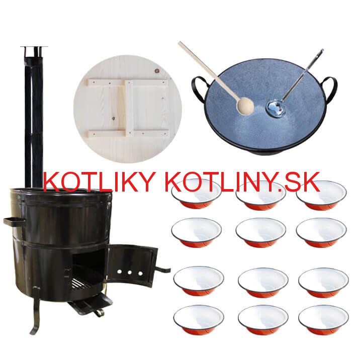 Smaltovaný kotol 100 L + smaltované taniere 12 ks + vareška a naberačka BIG PARTY
