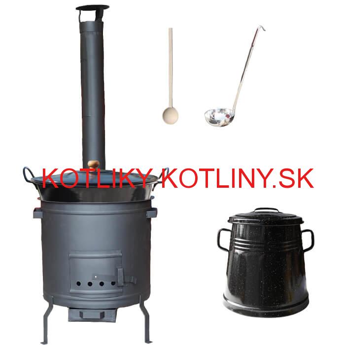 Smaltovaný kotol 80 L + žiaruvzdorná kotlina 60 cm PLUS 600 + Nádoba na masť 10 L