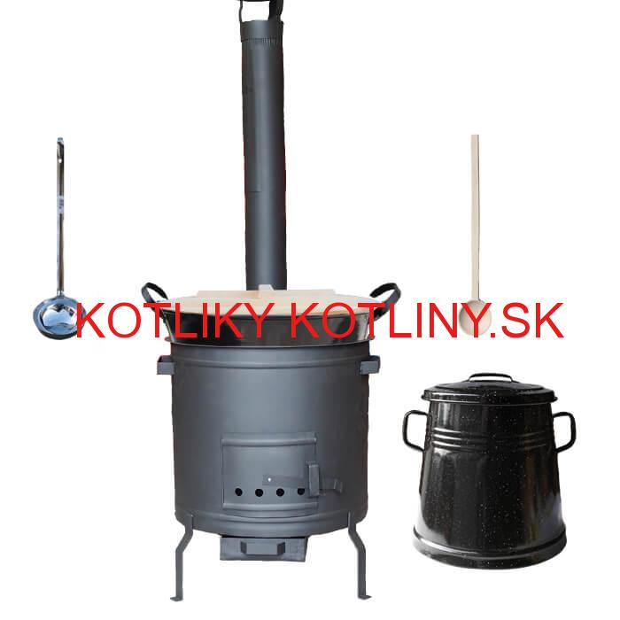 Smaltovaný kotol 100 L + žiaruvzdorná kotlina 60 cm PLUS 600 + Nádoba na masť 10 L