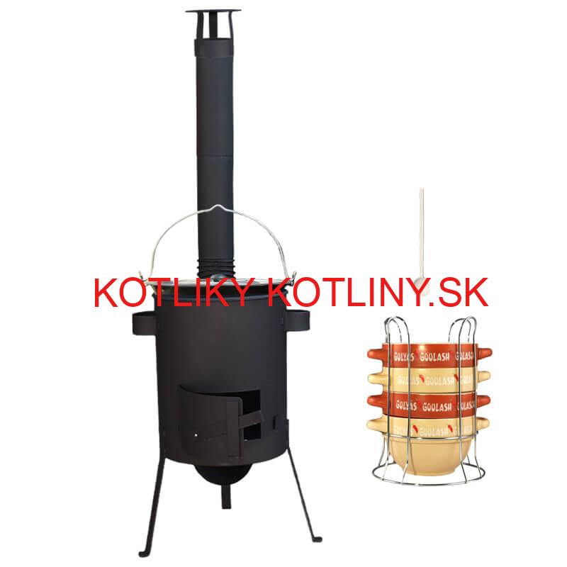 Smaltovaný kotlík 22 L (1,2 mm) + misky na guláš 4 ks + žiaruvzdorná kotlina 42 PLUS 600 4 MM