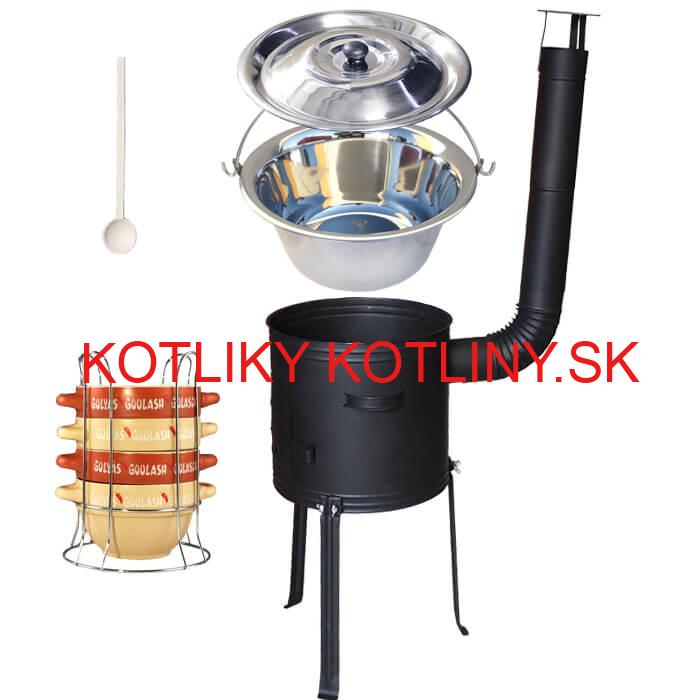 Nerezový kotlík 22 L (0,8 mm) INOX + misky na guláš 4 ks + žiaruvzdorná kotlina 42 PLUS 700