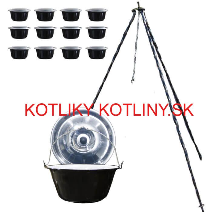 Smaltovaný kotlík 16 L + pokrievka + stojan + misky 12 ks
