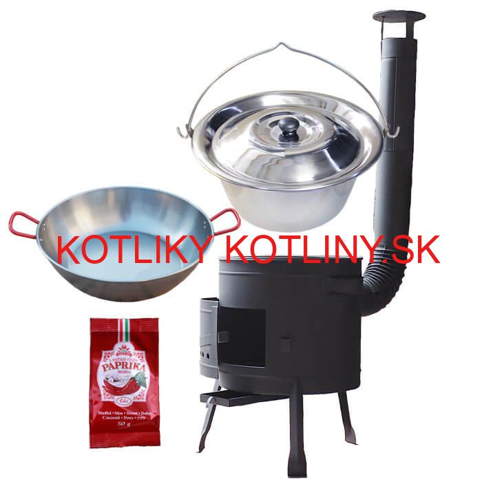 Nerezový kotlík 22 L (0,8 mm) INOX + Panvica PAELLA (WOK) 45 cm + sladká paprika 50 g + nízka kotlina 42 PLUS 600