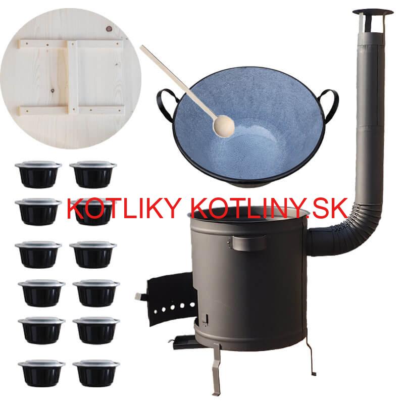 Smaltovaný kotol 80 L + hrubostenná kotlina 60 cm (1,5 mm) STRONG PLUS 600 + misky 12 ks