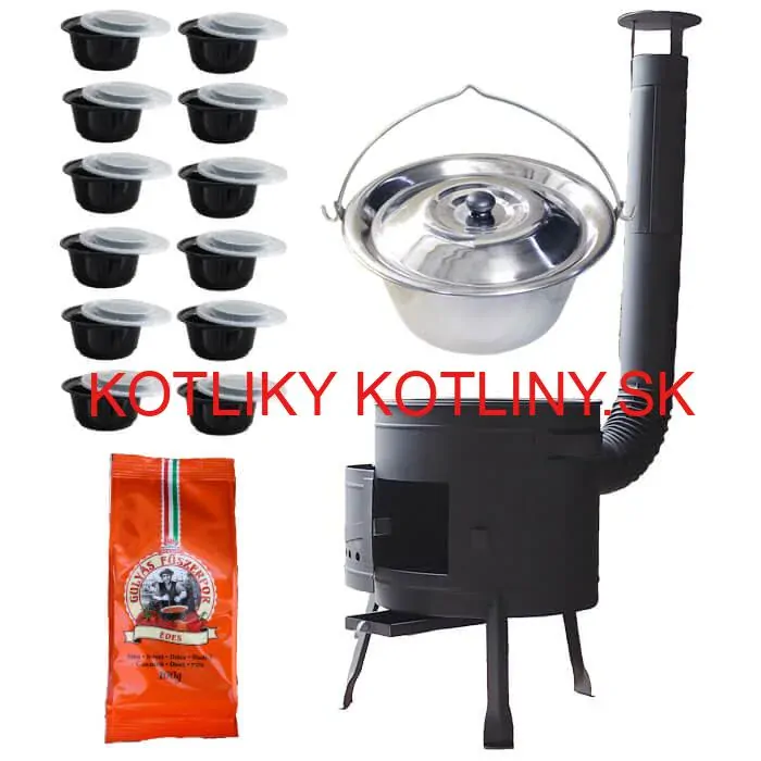 Nerezový kotlík 22 L (0,8 mm) INOX + hrubostenná (1,5 mm) žiaruvzdorná kotlina BALKY STRONG 42 PLUS 600 + misky 12 ks + paprikové korenie na guláš 100 g