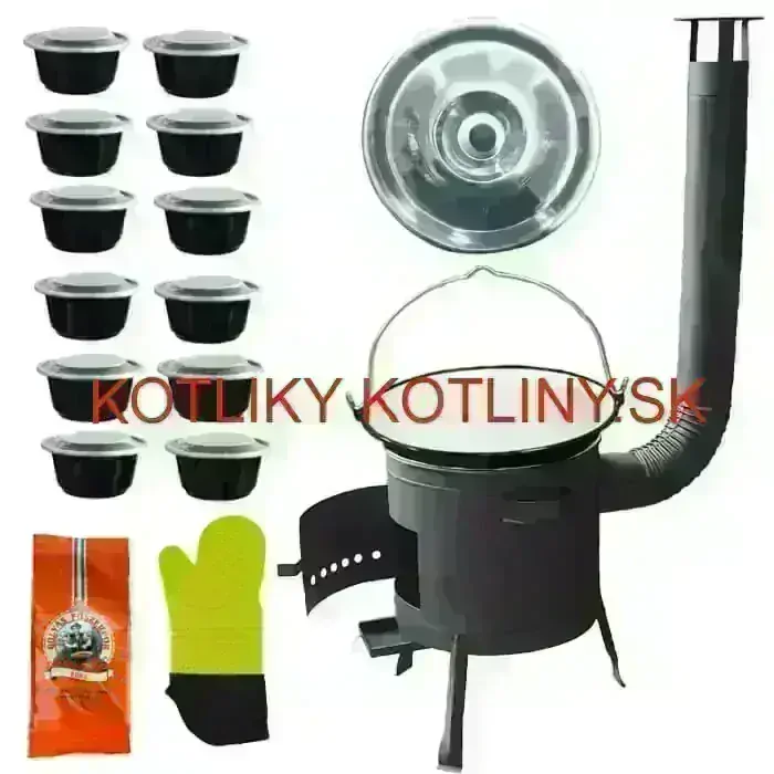 Smaltovaný kotlík 22 L (1,2 mm) + misky 12 ks + nízka žiaruvzdorná kotlina (0,8 mm) 42 PLUS 600